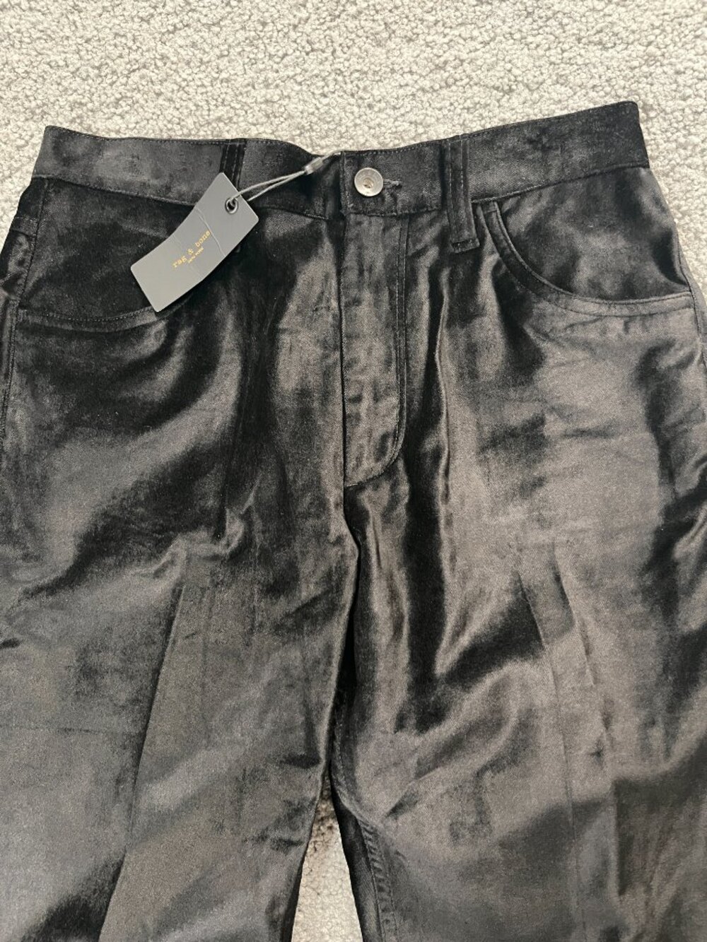 Rag & Bone Jacey Black Velvet Straight Leg High RiseTrouser Pants NEW/TAGS  Sz 2 - Picture 2 of 11